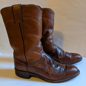 Justin VINTAGE MADE IN USA DISTRESSED  LIZARD SKIN ROPER BOOTS SIZE 7.5 in VGUC